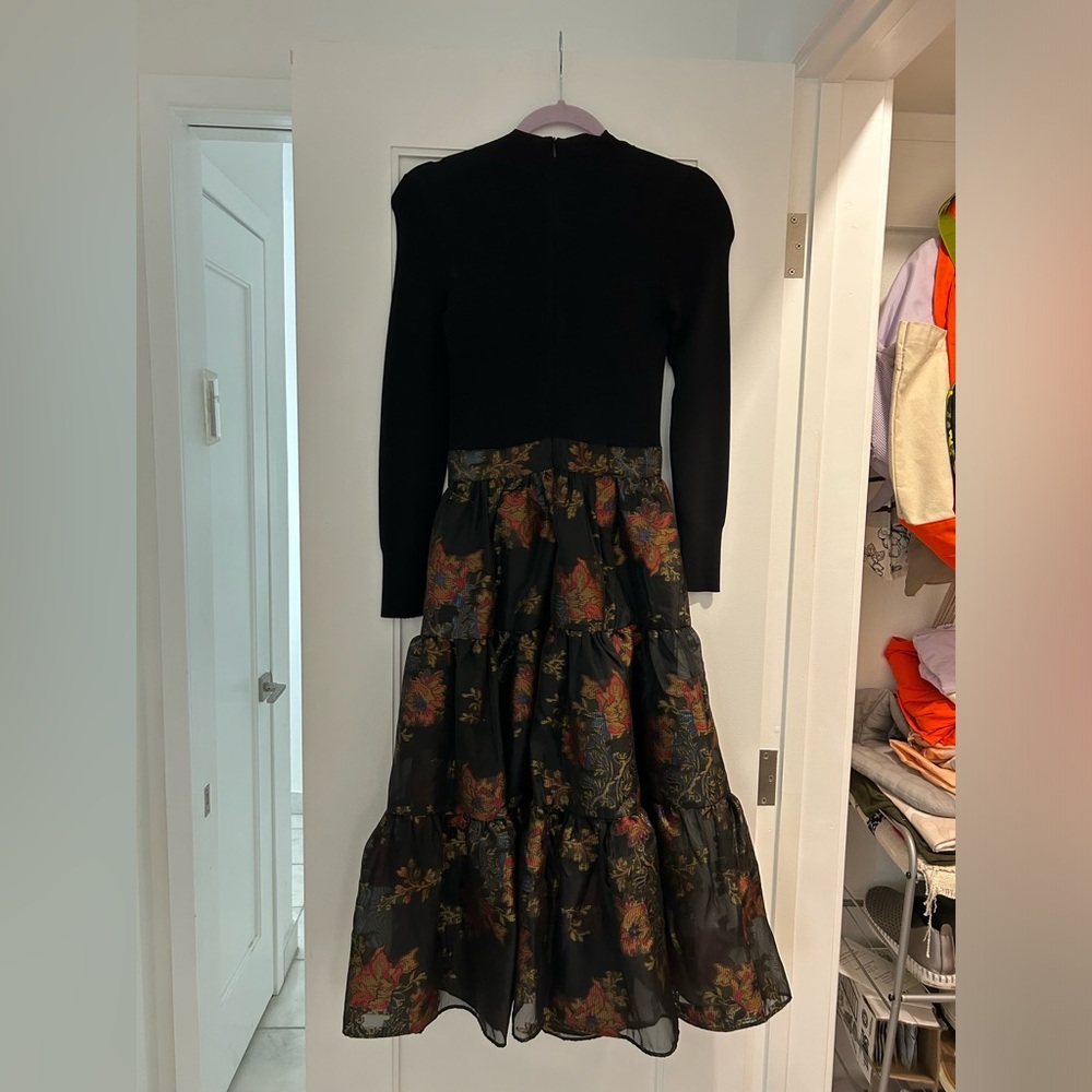 Ted Baker Black Floral Midi Tiered Dress Size 0